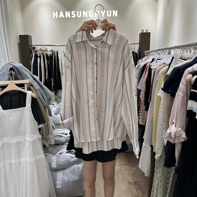 HANSUNGHYUN韓國直郵女士新品26春夏熱賣休閑襯衫蕾絲衫條紋HANSUNGHYUN襯衫/蕾絲衫