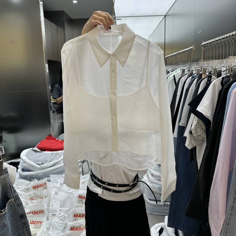 MADCITY/SAGAFURS韓國直郵實拍女裝新款職業襯衫蕾絲衫透明雙層MADCITY/SAGAFURS襯衫/蕾絲衫