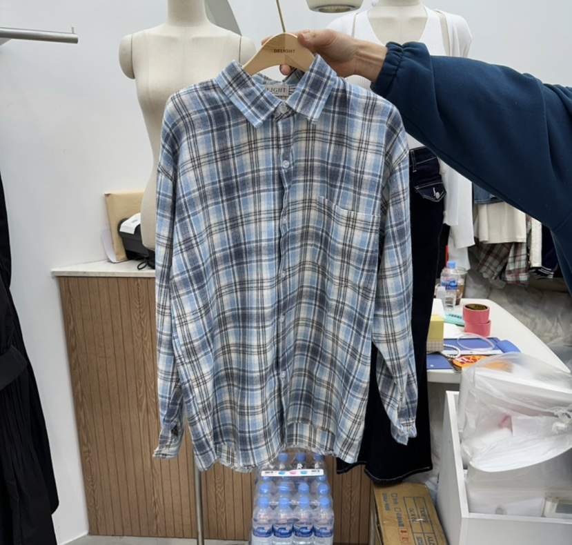 DELIGHT-Q韓國直郵實拍女士新款人氣時尚襯衫蕾絲衫格子DELIGHT-Q襯衫/蕾絲衫