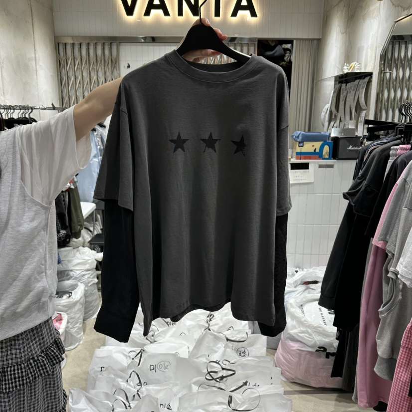 VANTA韓國東大門代購女裝新品職業26春夏熱賣長袖T恤假兩件VANTA長袖T恤