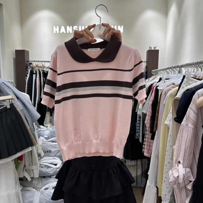 HANSUNGHYUN韓國東大門直郵女裝新品熱賣休閑26春夏針織衫條紋HANSUNGHYUN針織衫