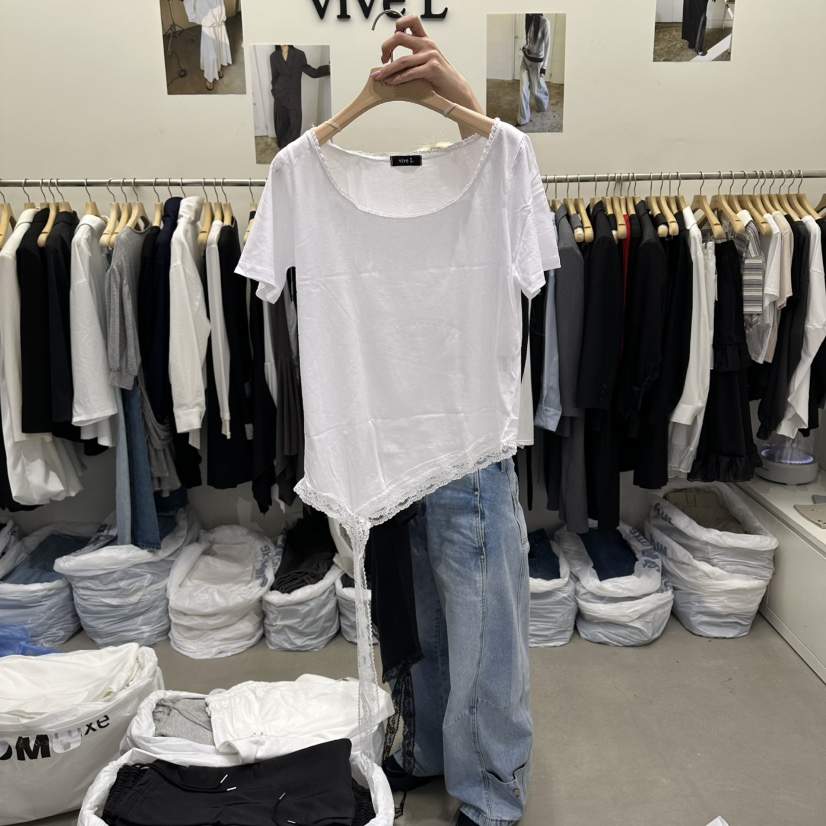 VIVEL韓國代購女裝新品時尚職業熱賣人氣休閑推薦T恤蕾絲VIVELT恤