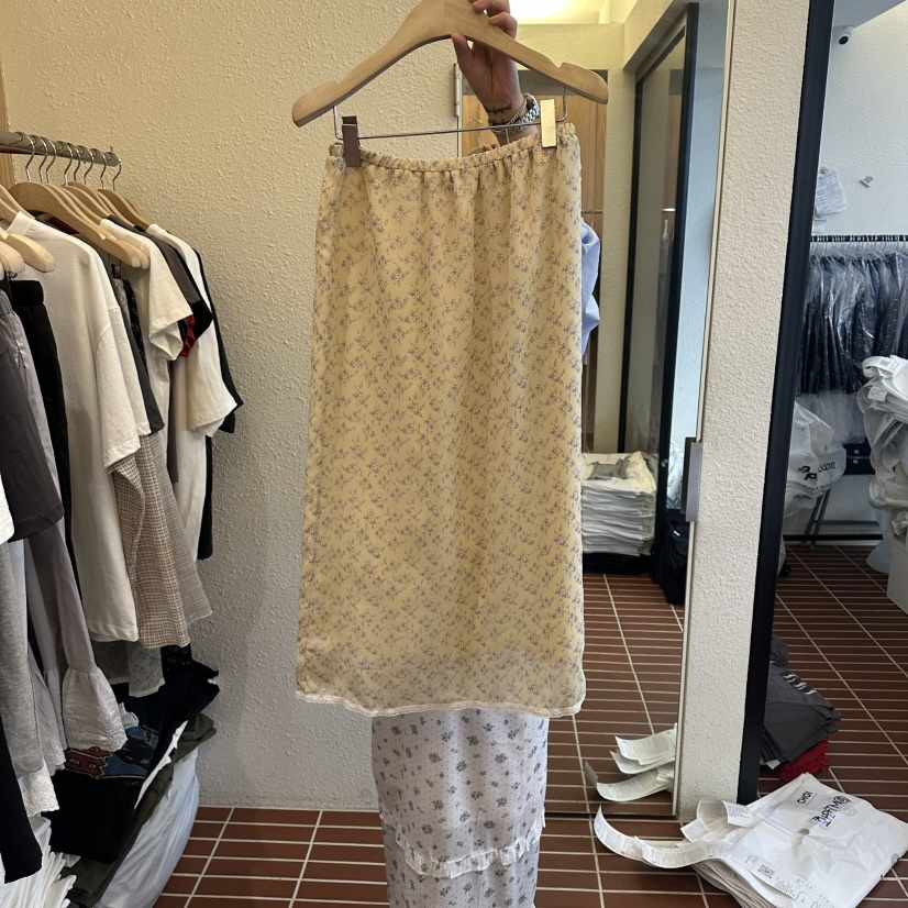 CHOI-L韓國直郵女士新品熱賣職業休閑推薦人氣長裙格子蕾絲CHOI長裙