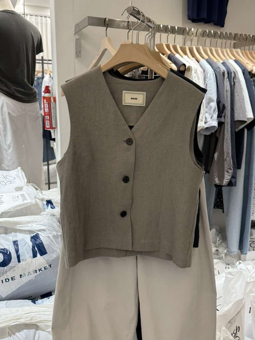 MONE-A東大門代購女裝新款真品休閑26春夏熱賣時尚馬甲亞麻MONE-A馬甲