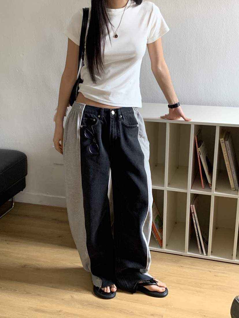 SUNDER MARKET東大門直郵女士新款人氣牛仔褲毛圈布復古SUNDER MARKET牛仔褲