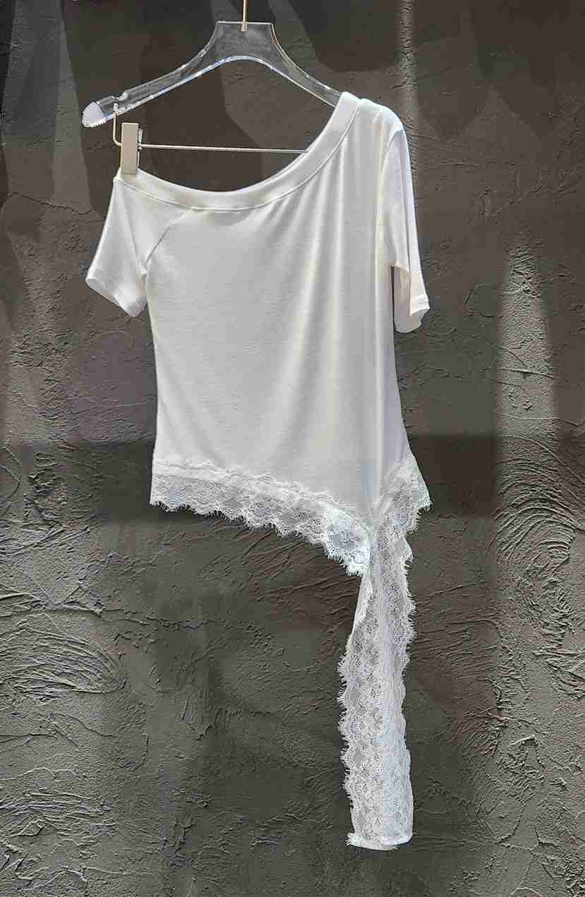 BLACK RIBBON-A韓國代購女士新款真品人氣熱賣T恤不對稱BLACK RIBBON-AT恤