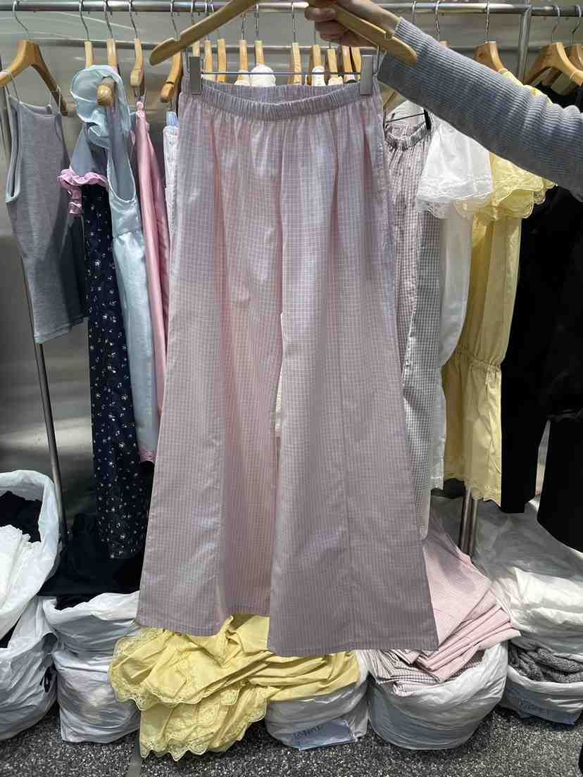 MENDL S韓國東大門直郵女裝新款26春夏推薦休閑褲格子喇叭MENDL S休閑褲