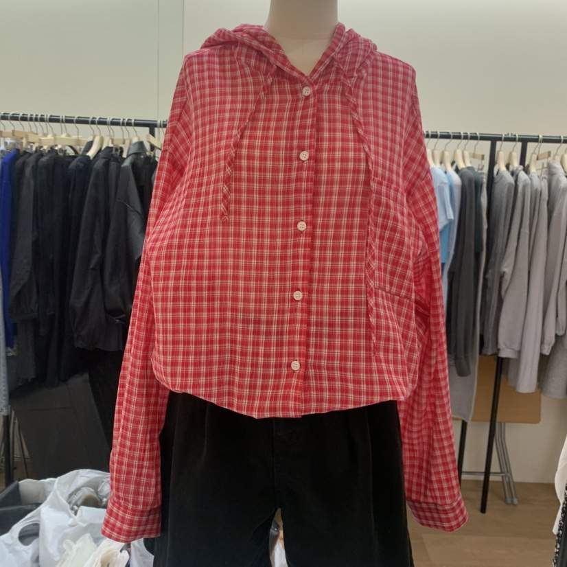 SPAGHETTI韓國東大門直郵女士新品時尚襯衫蕾絲衫連帽衫格子spaghetti襯衫/蕾絲衫