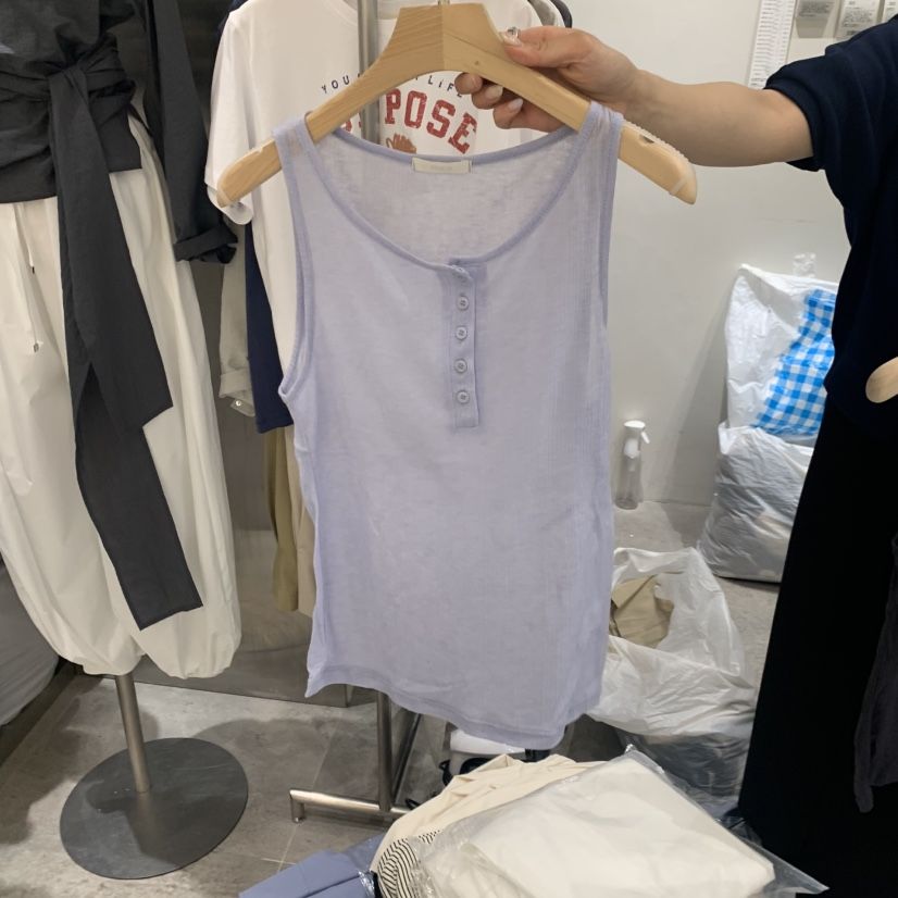 CHAE韓國直郵實拍女士新品26春夏熱賣休閑時尚吊帶背心紐扣CHAE吊帶/背心