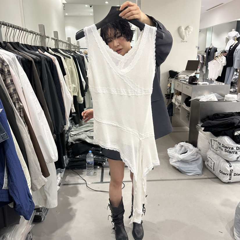 DIARRA韓國直郵實拍女士新款職業休閑吊帶背心不對稱蕾絲DIARRA吊帶/背心