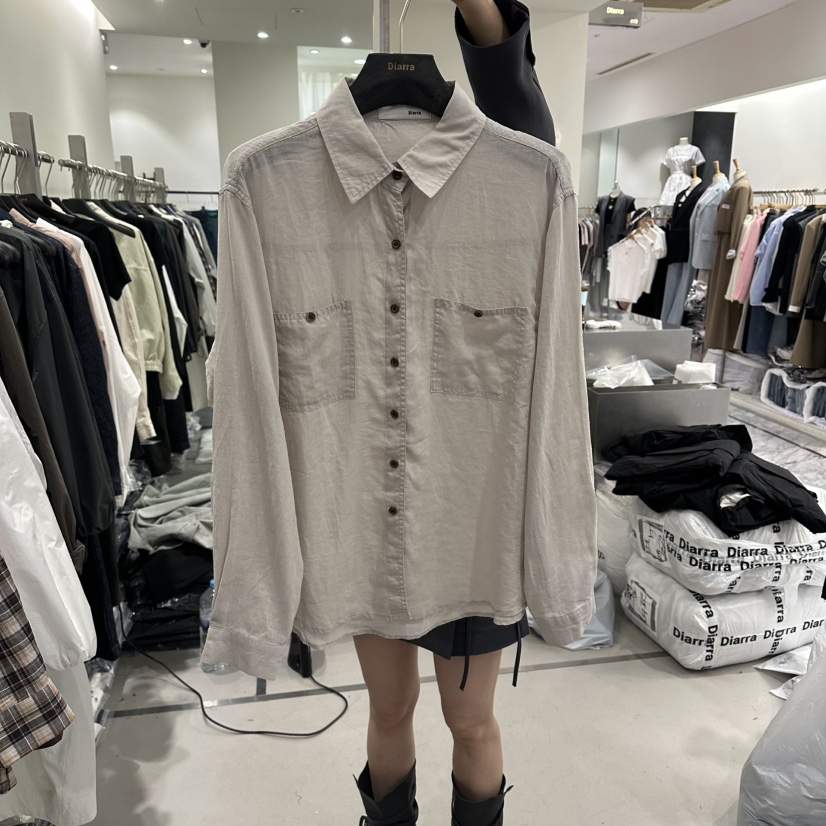 DIARRA韓國直郵實拍女裝新款職業休閑襯衫蕾絲衫亞麻布口袋DIARRA襯衫/蕾絲衫
