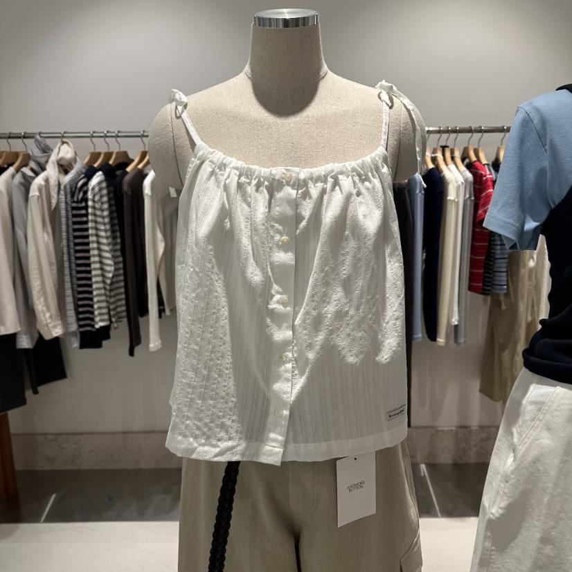 ANDMORE BUTTON韓國直郵實拍女裝新品休閑吊帶背心不含內搭褶皺ANDMORE BUTTON吊帶/背心