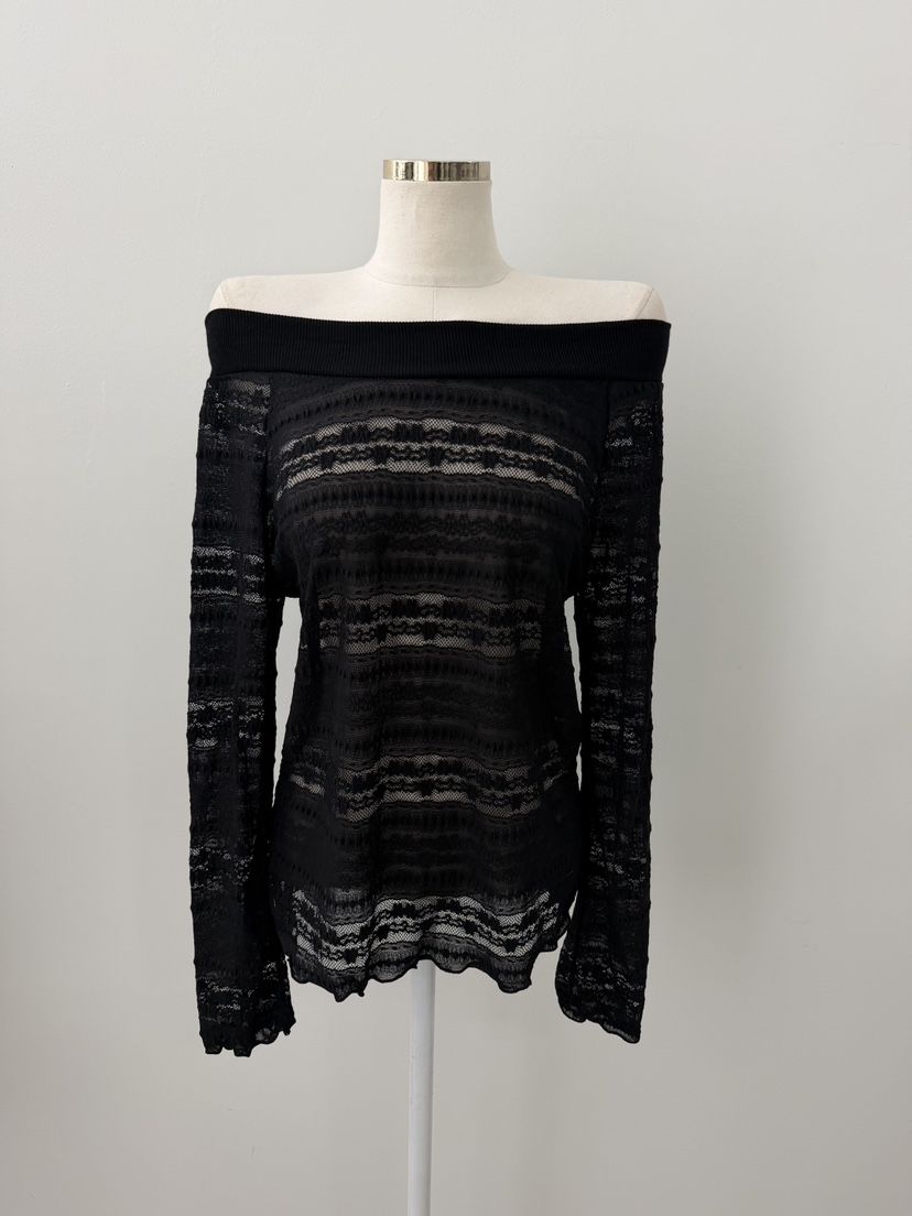 UNA/THE MAY韓國東大門直郵女裝新款職業長袖T恤蕾絲露肩THEMAY/UNA長袖T恤