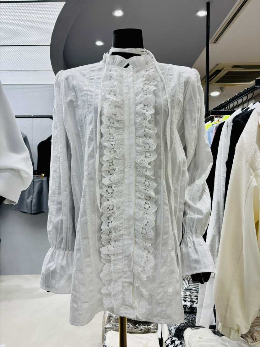 TANIA韓國直郵女士新品休閑推薦人氣職業襯衫蕾絲衫含腰繩TANIA襯衫/蕾絲衫