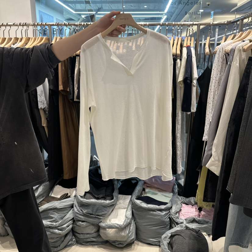 HONG.U韓國東大門直郵女士新品職業人氣26春夏長袖T恤亞麻HONG.U長袖T恤