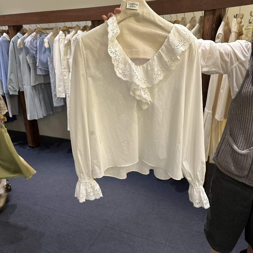 FURE韓國代購女士新品推薦時尚休閑職業26春夏襯衫蕾絲衫鏤空FURE襯衫/蕾絲衫