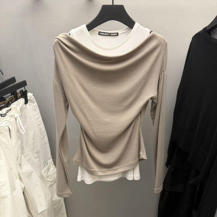 PROJECT WAVE-P韓國東大門直郵女裝新款26春夏長袖T恤假兩件雙層PROJECT WAVE長袖T恤
