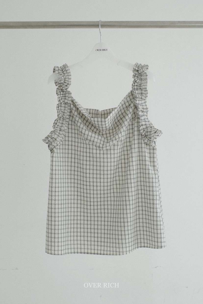 OVER RICH韓國直郵女裝新款26春夏休閑吊帶背心荷葉邊格紋OVER RICH吊帶/背心
