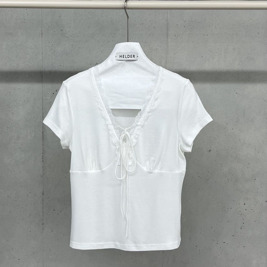 HELDER-P韓國直郵女士新款休閑推薦熱賣T恤天絲蕾絲褶皺HELDERT恤