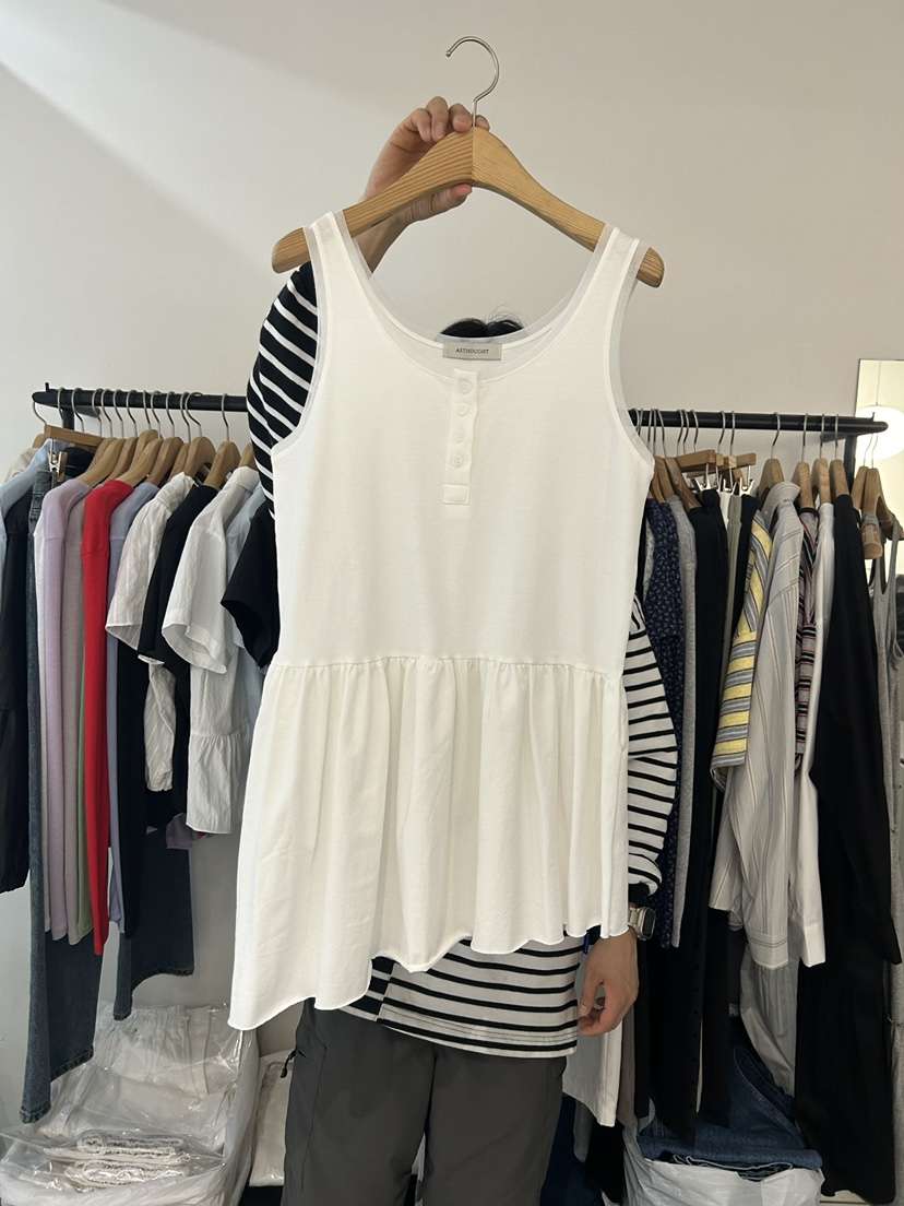 AS THOUGHT韓國東大門代購女裝新品人氣休閑吊帶背心褶皺AS THOUGHT吊帶/背心