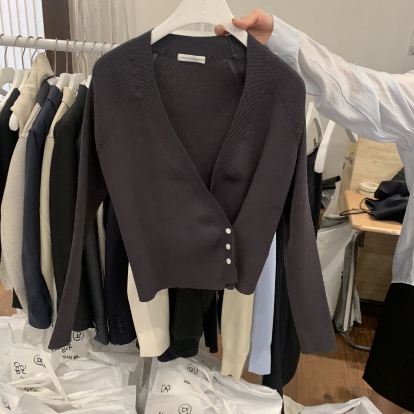 UNDERSTANDING韓國直郵實拍女裝新品人氣針織衫不對稱開衫羅紋UNDERSTANDING針織衫