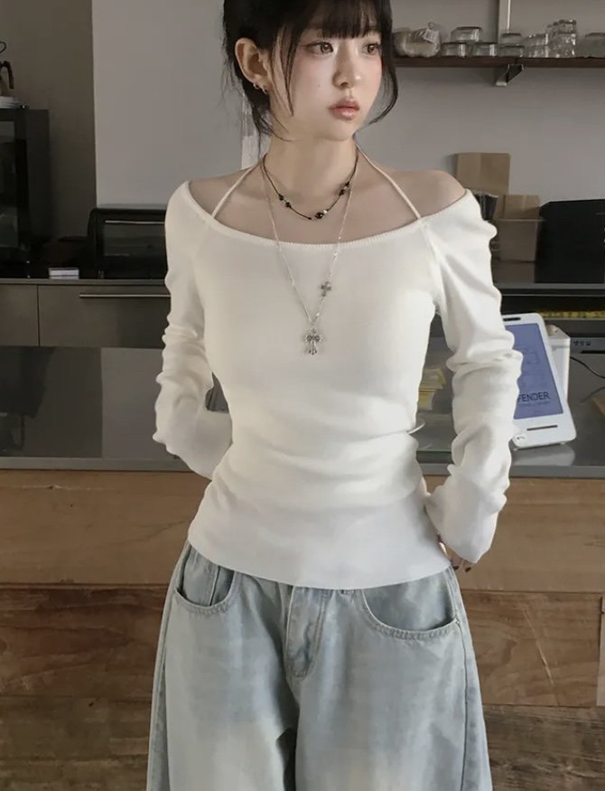 EVERCOMMERCE METICULOUSLY DESIGNED韓國代購女士新品人氣針織衫不含配飾露肩EVERCOMMERCE METICULOUSLY DESIGNED針織衫