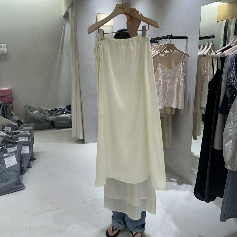 MILLIF韓國直郵實拍女士新款休閑時尚26春夏職業長裙緞面MILLIF長裙
