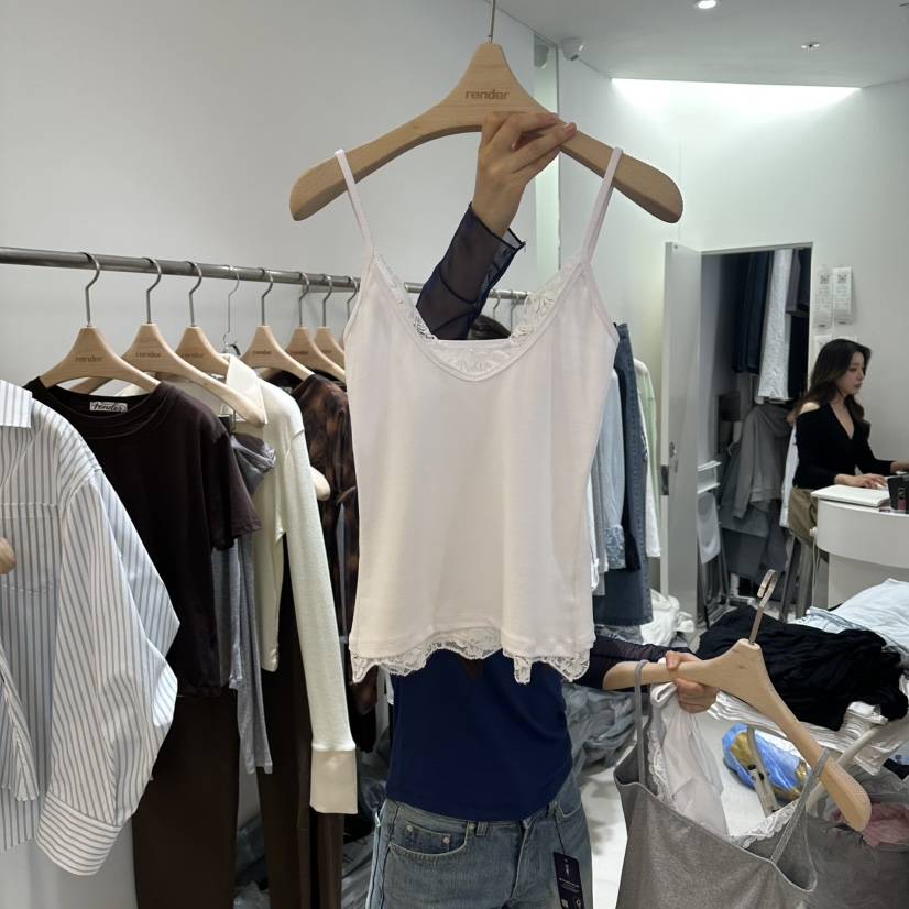 RENDER韓國東大門代購女士新款休閑人氣推薦吊帶背心蕾絲RENDER吊帶/背心