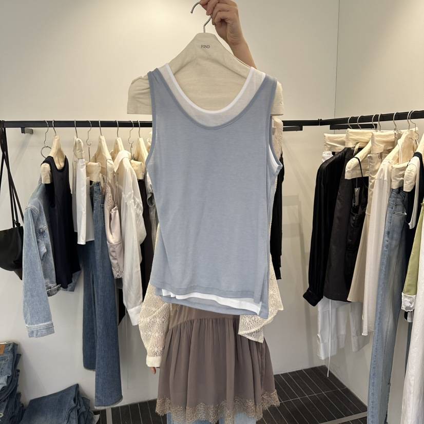 FIND-P韓國東大門直郵女士新款人氣職業休閑吊帶背心假兩件FIND-P吊帶/背心