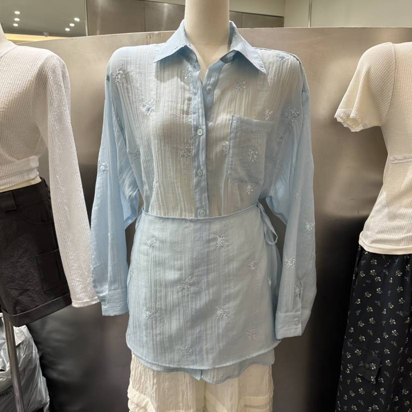 BENE韓國直郵女裝新款26春夏時尚熱賣休閑襯衫蕾絲衫刺繡BENE襯衫/蕾絲衫