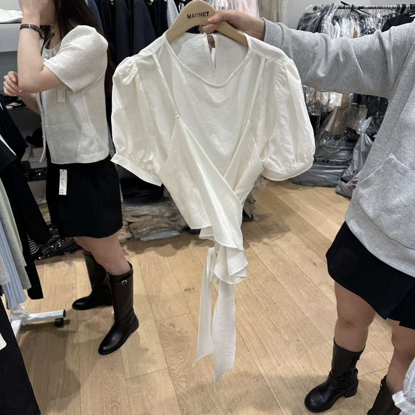 M.G.N韓國東大門代購女士新款26春夏襯衫蕾絲衫泡泡袖假兩件MAGNET襯衫/蕾絲衫