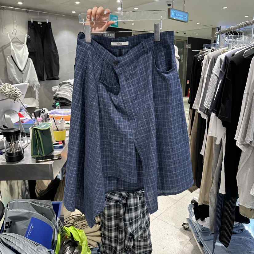 HERTZ-P韓國東大門直郵女士新款職業半身裙中短裙不對稱格子HERTZ-P半身裙/中短裙