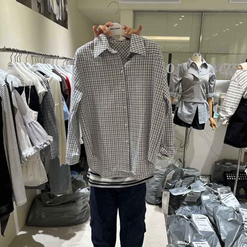 MOREMORE韓國代購女士新品休閑職業推薦26春夏襯衫蕾絲衫格子more more襯衫/蕾絲衫