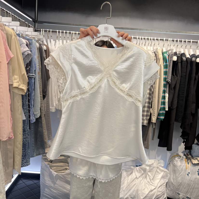 OUS/INCH-L韓國代購女士新款熱賣推薦人氣襯衫蕾絲衫緞面OUS/INCH襯衫/蕾絲衫