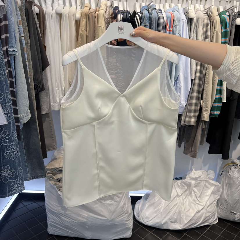 OUS/INCH-L韓國東大門直郵女士新款時尚吊帶背心歐根紗緞面OUS/INCH吊帶/背心
