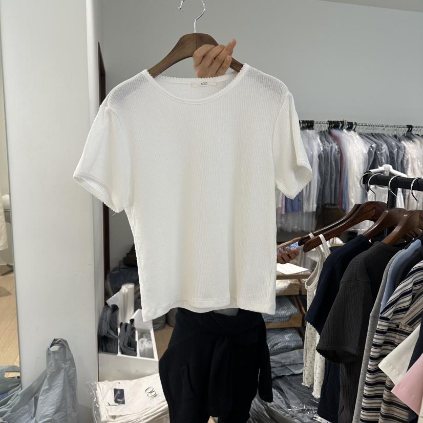 AGO韓國直郵實拍女士新品人氣休閑熱賣時尚推薦T恤刺繡修身AGOT恤