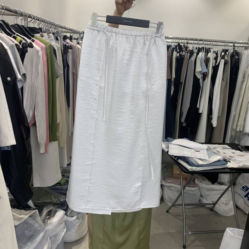 THE SECOND GROW韓國東大門代購女士新款休閑長裙褶裥緞面THE SECOND GROW長裙