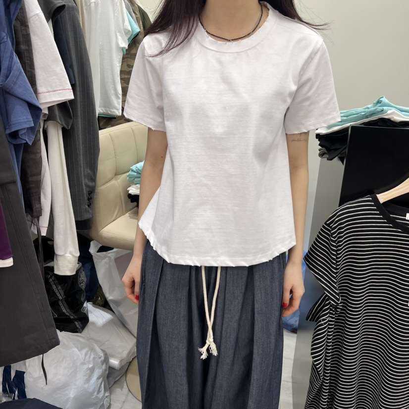 POWDER韓國東大門直郵女裝新款休閑熱賣時尚職業26春夏T恤復古POWDERT恤