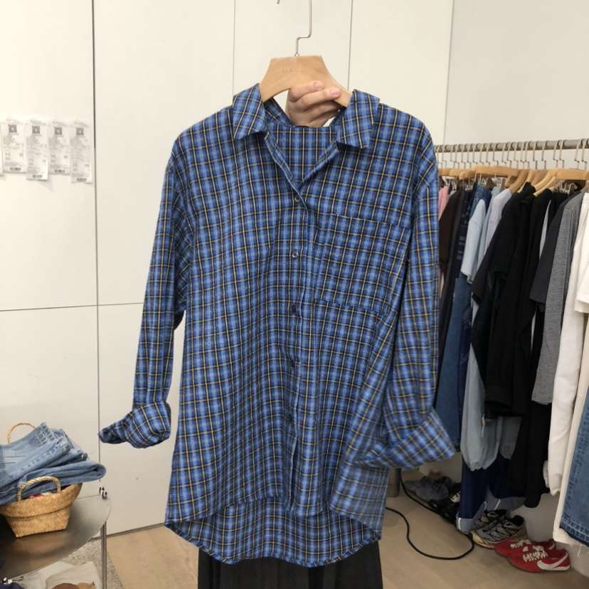 DOHWAJI韓國直郵實拍女士新品職業休閑襯衫蕾絲衫格紋海軍DOHWAJI襯衫/蕾絲衫