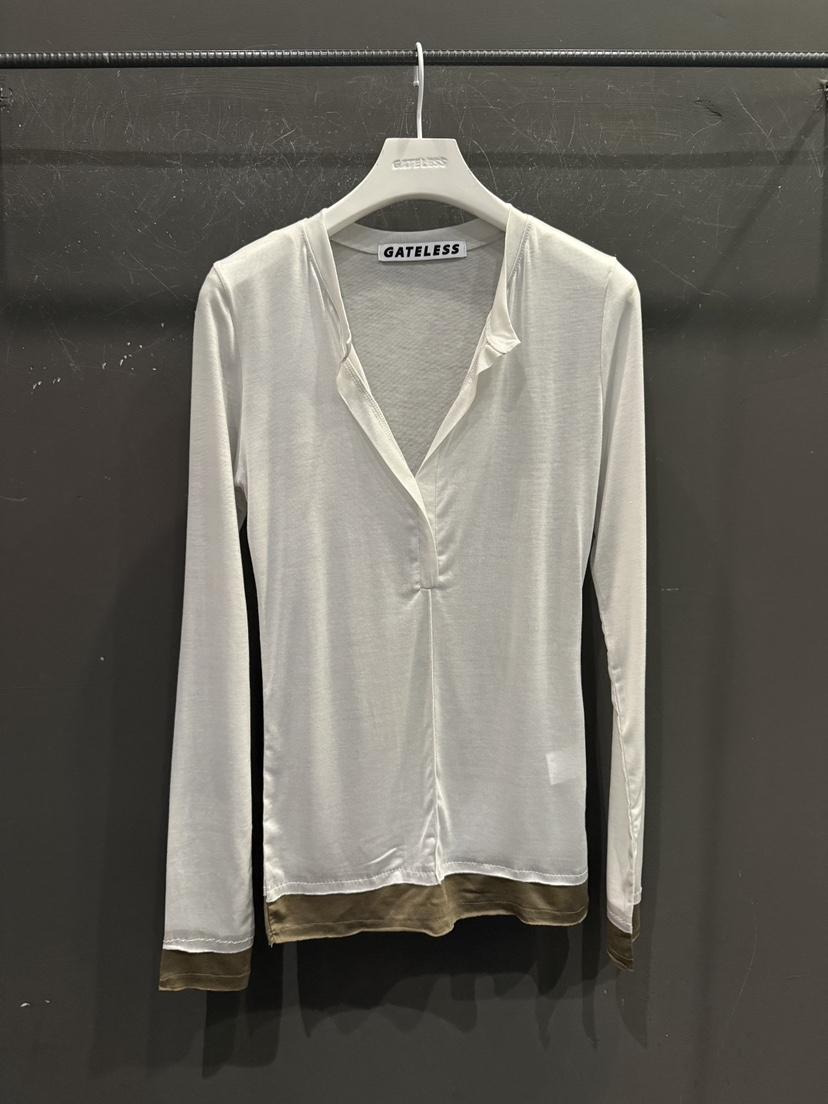 GATELESS韓國代購女士新品職業人氣推薦長袖T恤假兩件天絲GATELESS長袖T恤