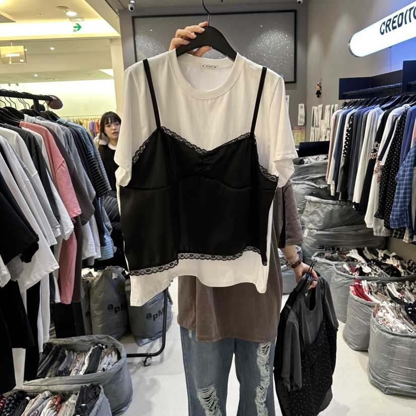 CREDITO東大門直郵女裝新品時尚26春夏人氣熱賣T恤假兩件CREDITOT恤