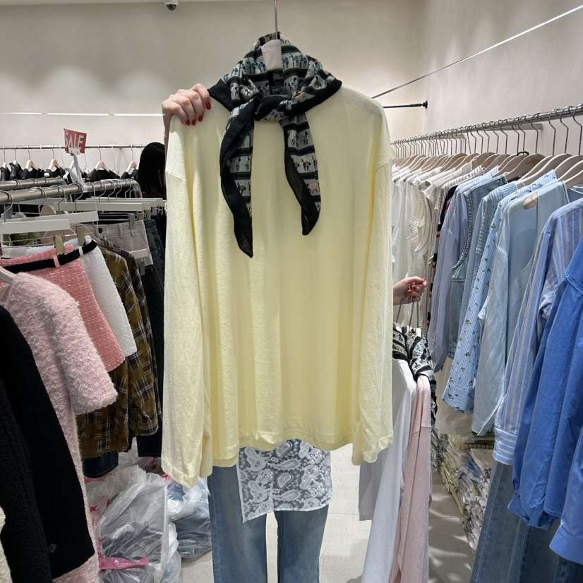 Color B韓國代購女士新款職業熱賣休閑長袖T恤不含絲巾圍巾Color B長袖T恤