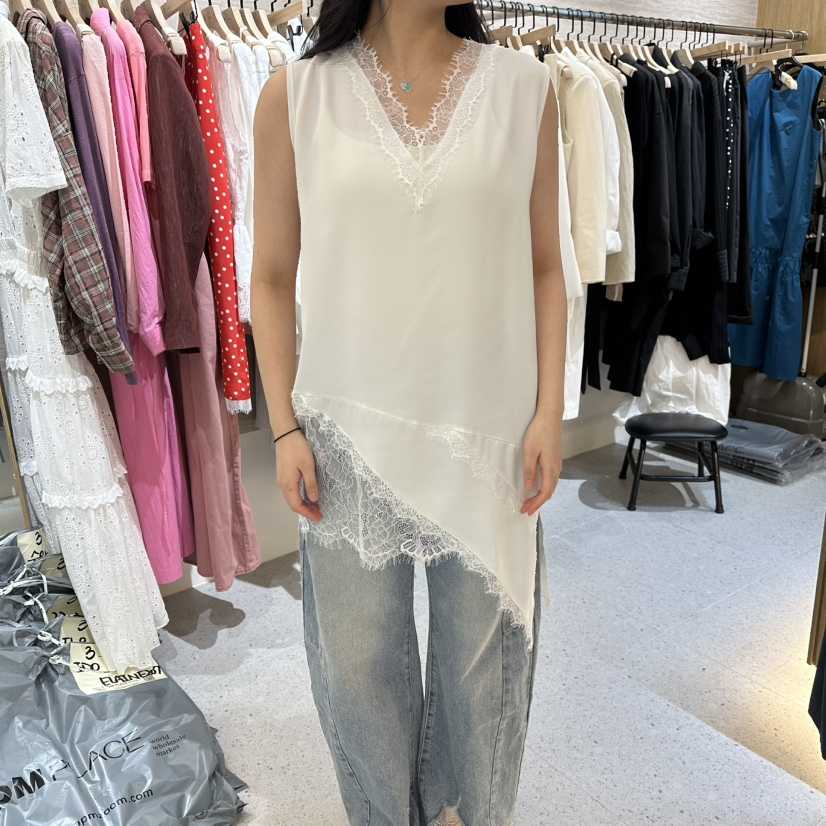 BISHOP/APOINT/3MARCH韓國直郵實拍女裝新款推薦吊帶背心不對稱蕾絲BISHOP/APOINT/3MARCH吊帶/背心