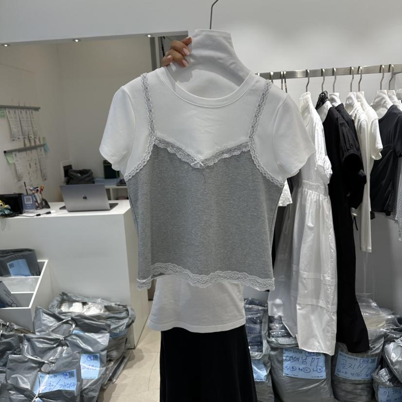 RICH SISTER韓國東大門代購女裝新品職業時尚26春夏T恤假兩件RICH SISTERT恤