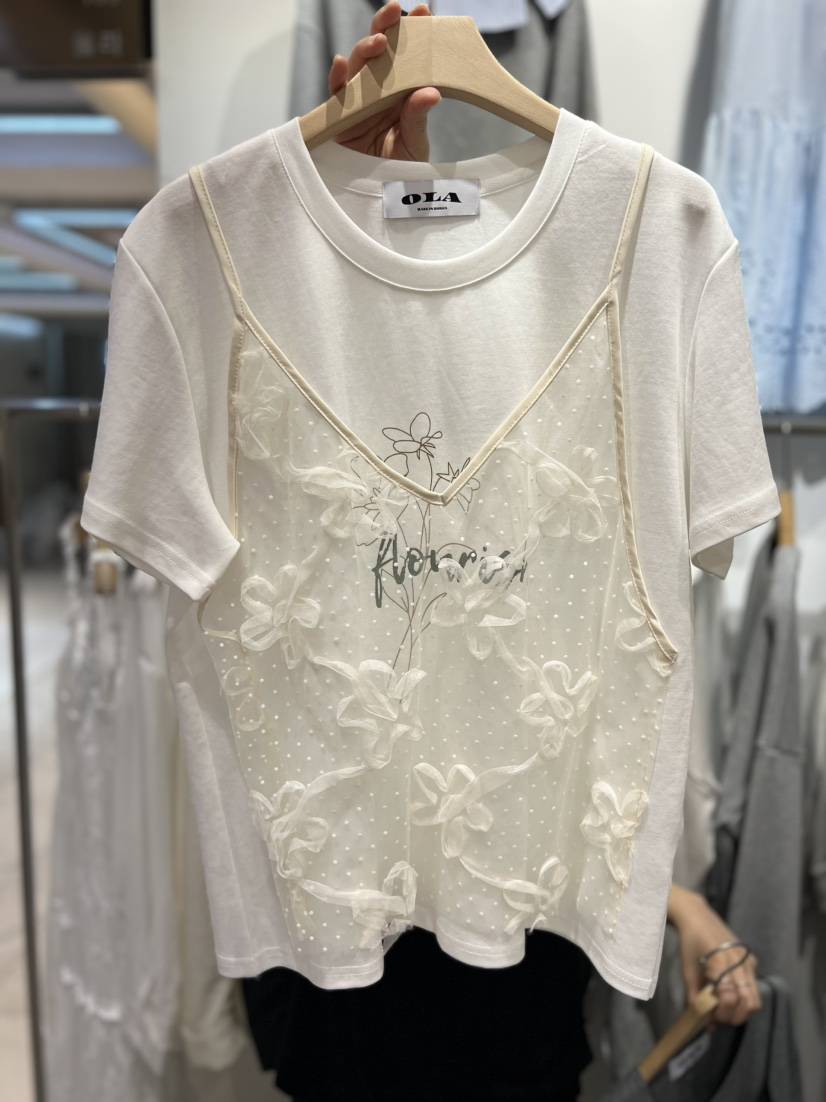 OLA韓國直郵女士新品時尚人氣休閑推薦職業26春夏T恤假兩件mellor/OLAT恤