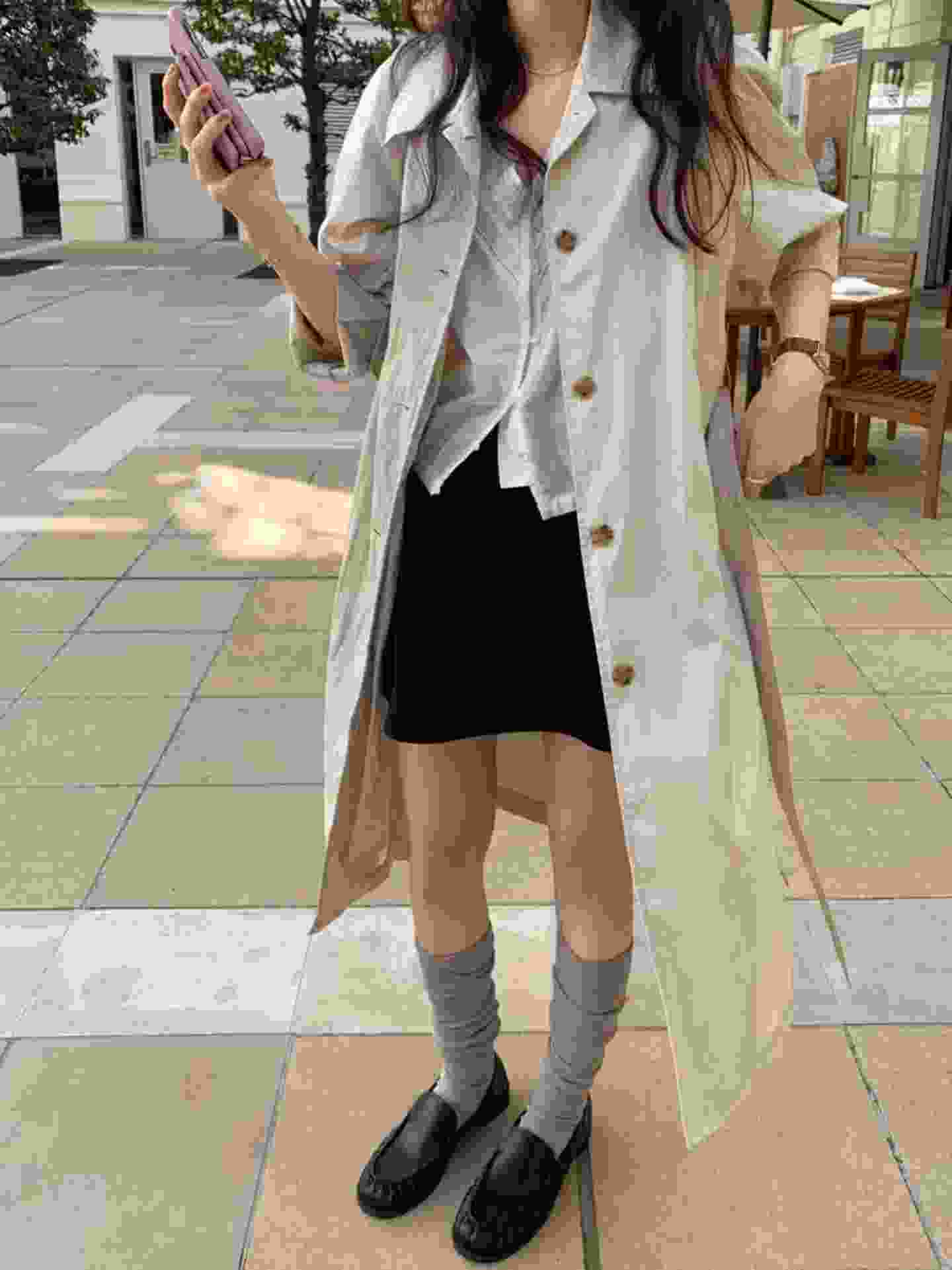 PYT-ot東大門代購女裝新款推薦職業休閑人氣長款風衣含腰帶pretty young thing長款風衣