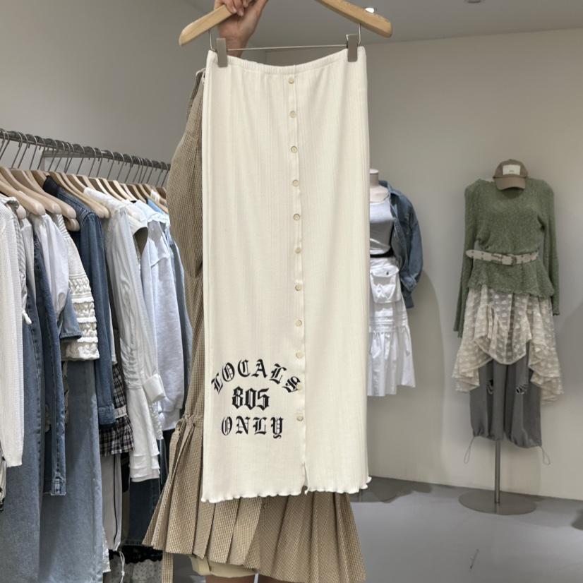 VAULT韓國東大門直郵女裝新款職業熱賣時尚休閑長裙紐扣羅紋VAULT長裙