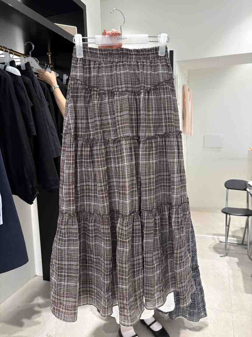 CREAM-P韓國直郵實拍女士新款26春夏職業時尚人氣長裙格子CREAM-P長裙