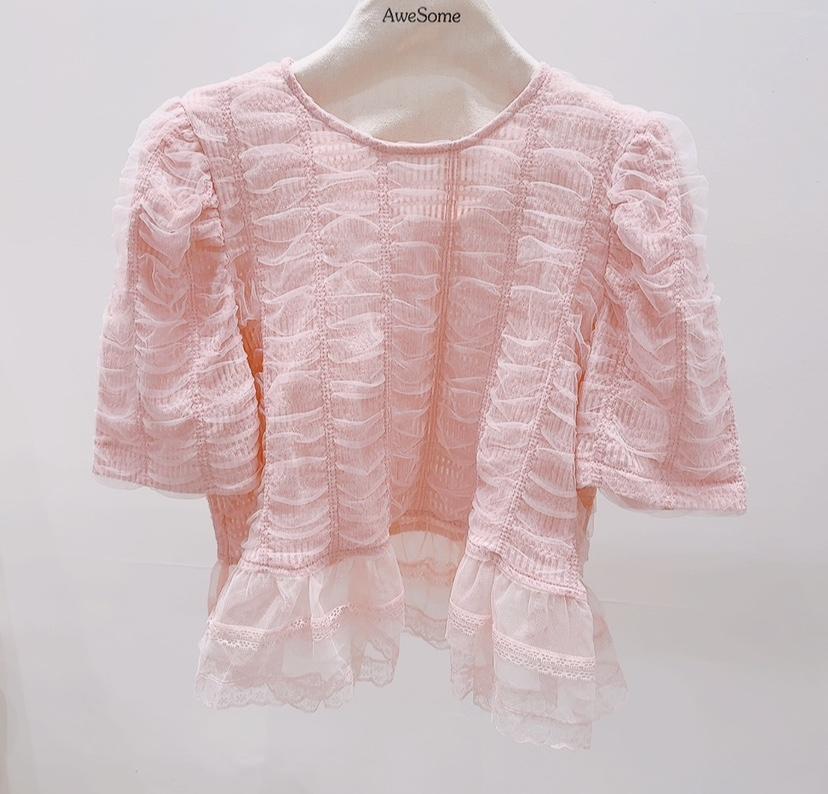 AWESOME-P韓國代購女裝新款職業休閑26春夏時尚襯衫蕾絲衫AWESOME-P襯衫/蕾絲衫