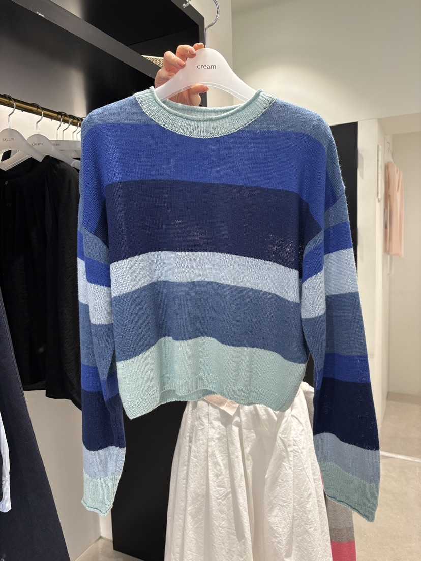 CREAM-P韓國代購女裝新款時尚熱賣推薦26春夏針織衫亞麻條紋CREAM-P針織衫